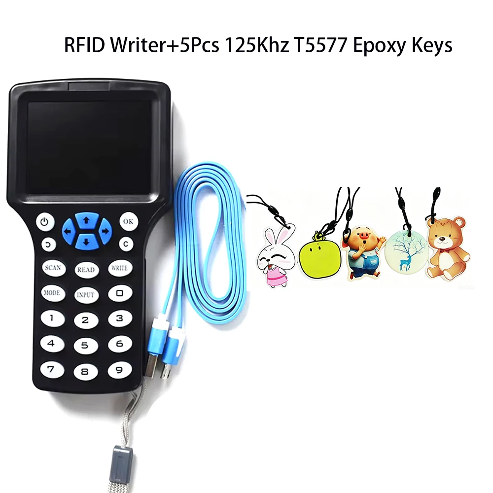 10 Frequency 125KHz 13.56MHz RFID Reader Writer Copier Duplicator IC ID with USB Cable for Programmer Copy Encrypted Key