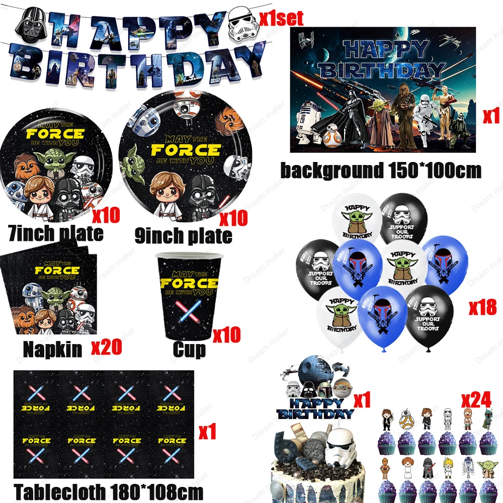Star Wars Geburtstagsdekorationen Partyzubehör Teller Becher Servietten Geburtstagsbanner Luftballons Beliebte Cartoon-Themen-Geburtstagsparty – Detail 6