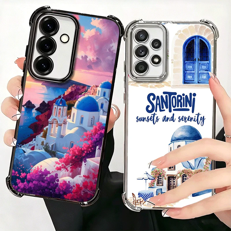 Santorini Greece Summer Plating Phone Case For Samsung A17 A57 A27 A37 A16 A56 A26 A36 A15 A55 A25 A35 A14 A54 A24 A34 A13 A53 A