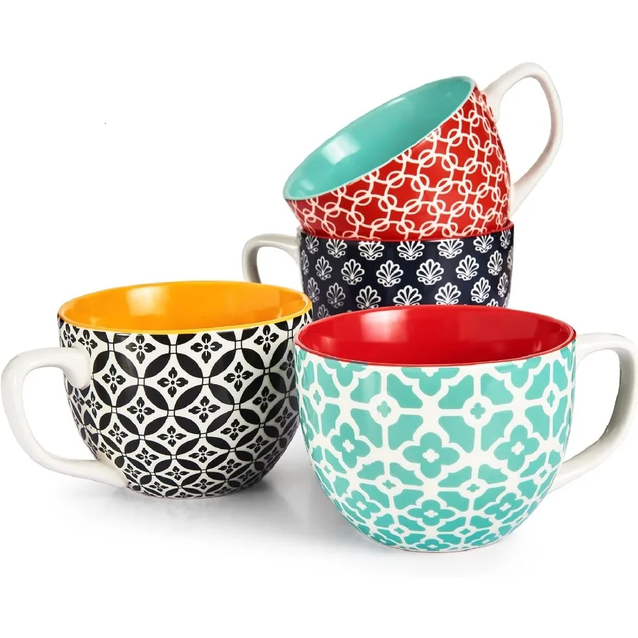 

DOWAN Coffee Mugs Set of 4 24 oz Large Coffee Mugs Jumbo Soup Mugs With Handles Ceramic Coffee Cups for Coffee Cereal Latte for