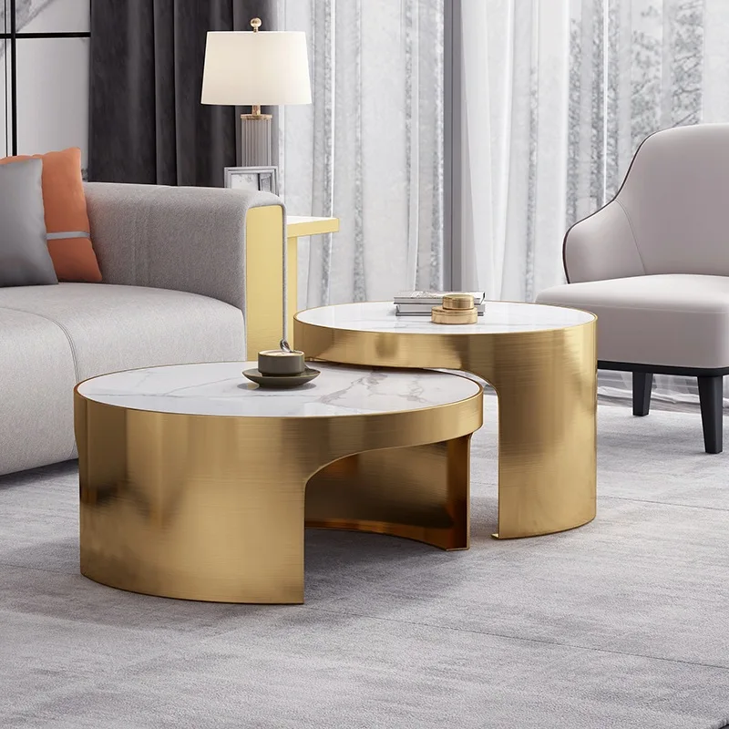 -For Round Modern Simple Stainless Steel Coffee Table Set Home Furniture Marble Slate Top Luxury Gold Living Room Center Table&