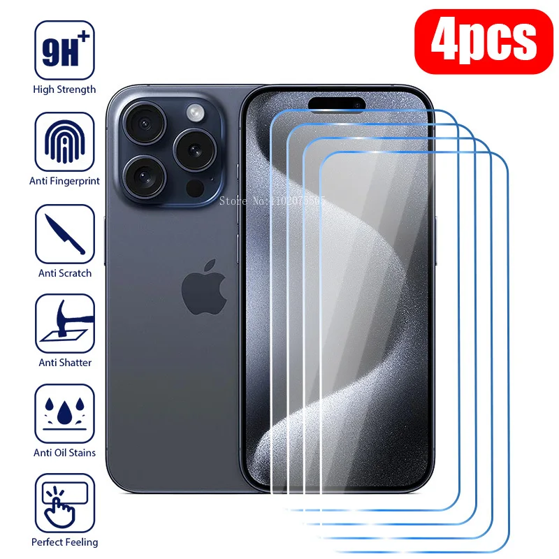 4Pcs Tempered Glass for IPhone 15 14 13 11 Pro Max Screen Protector for IPhone 12 13 Mini 15 Plus SE X XS XR 14Pro Glass