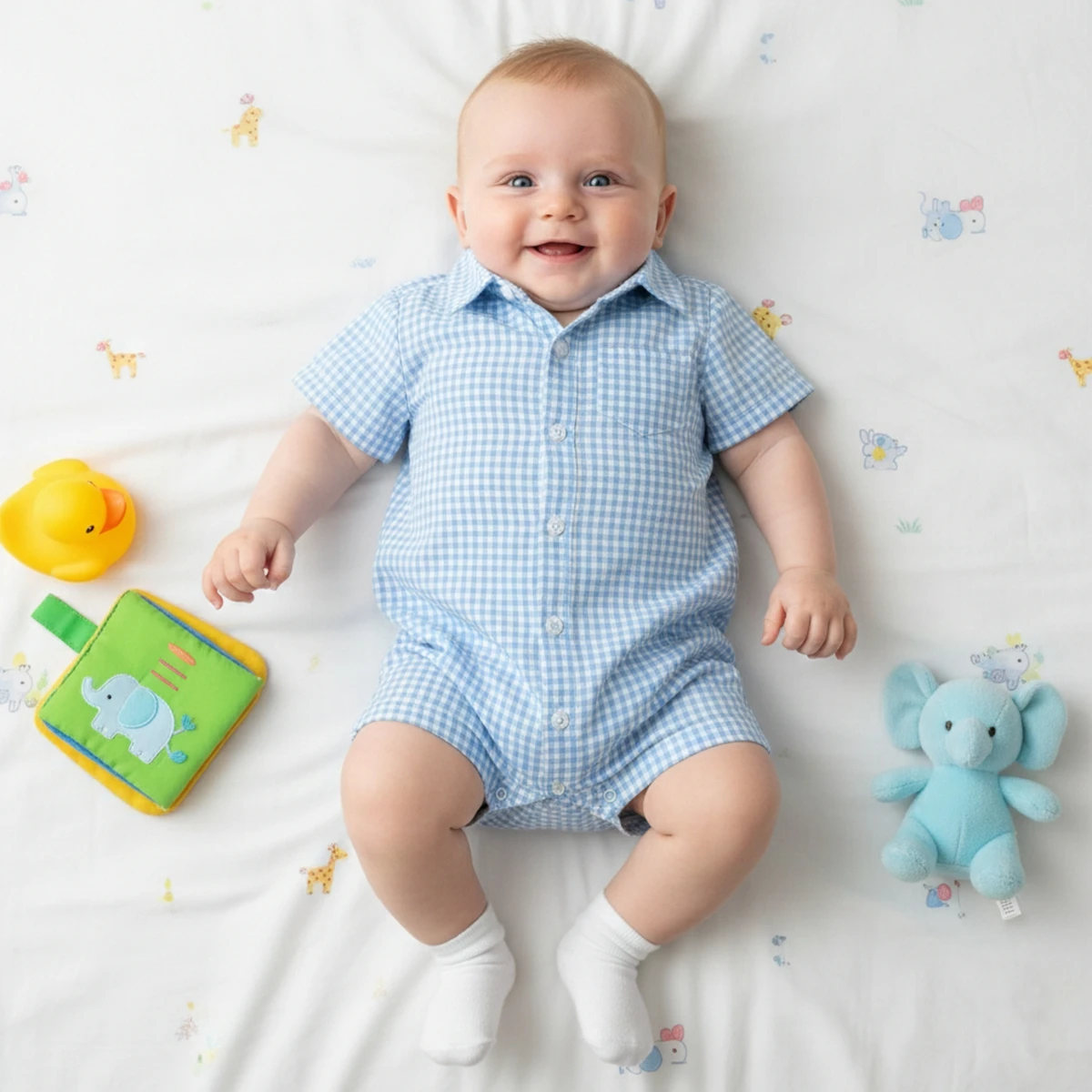 Sanlutoz Summer Baby Boys Jumpsuits Cotton Fashion Short Sleeve Plaid Baby Clothing