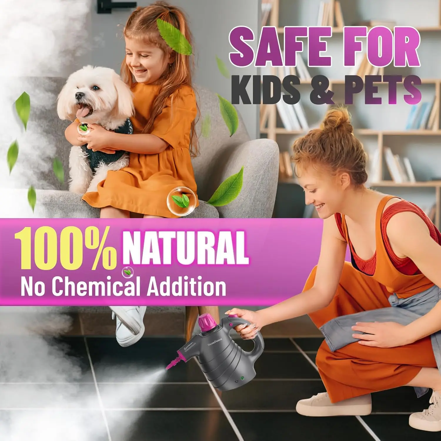 10種類のアクセサリー付きハンドヘルドスチームクリーナー、家庭、車、室内装飾、目地などに安全な多用途スチーマー