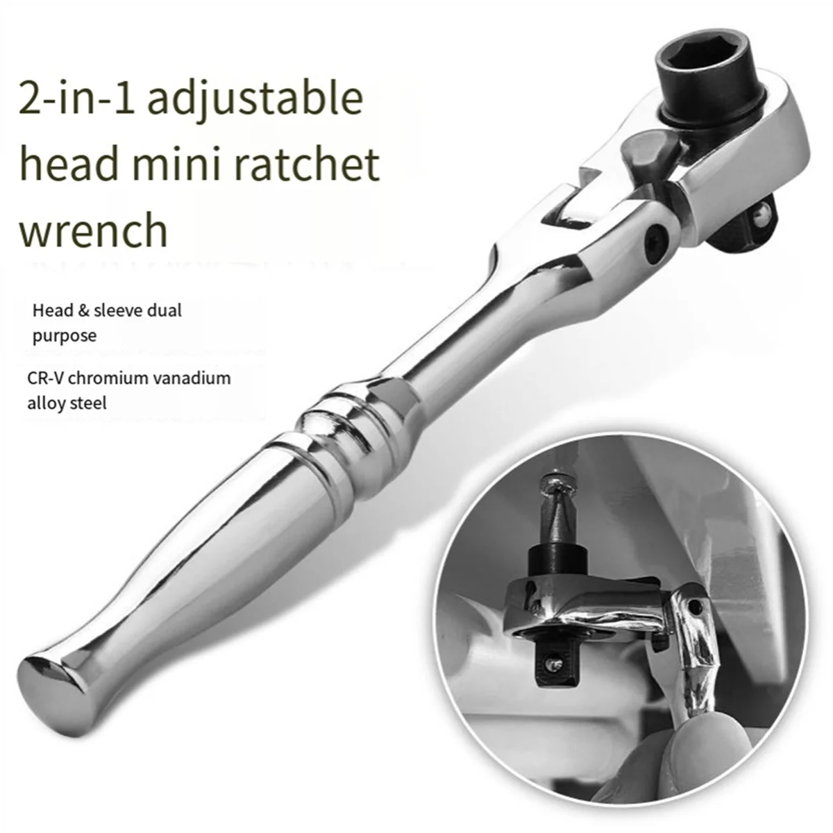 2-In-1 Round Handle Ratchet Wrench 1/4 Double Ended 72 Teeth Quick Spanner Tool Screwdriver Socket Bit