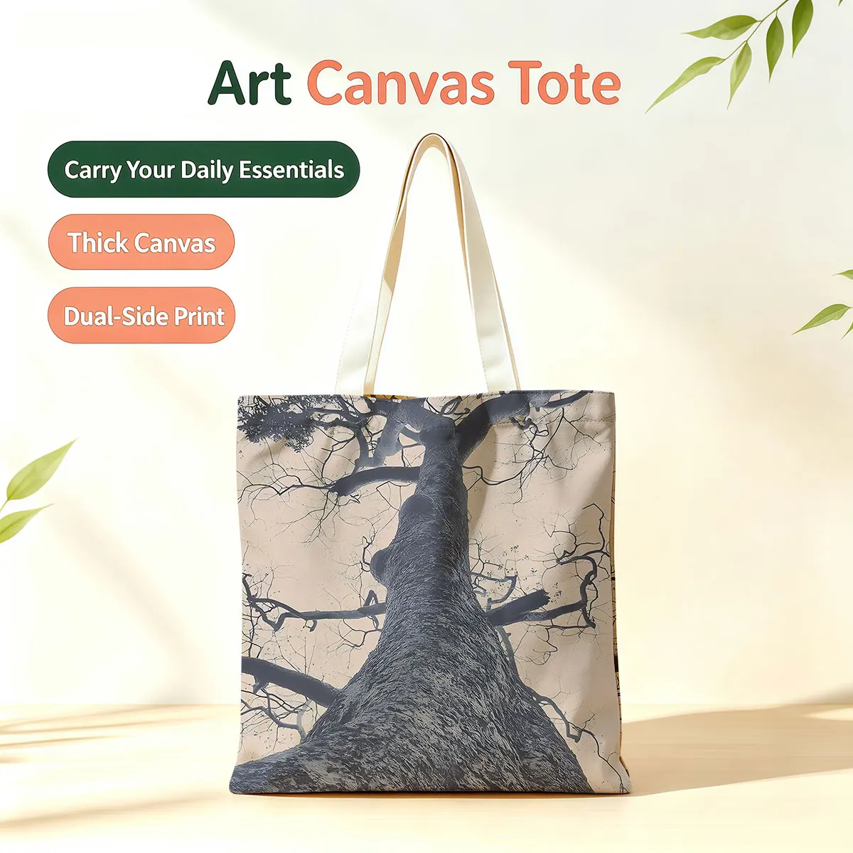 Tree Sky Dual-Side Printed Tote Bag Large Capacity Eco Handbag for School Office Daily Errands Daily Must-Have Bag