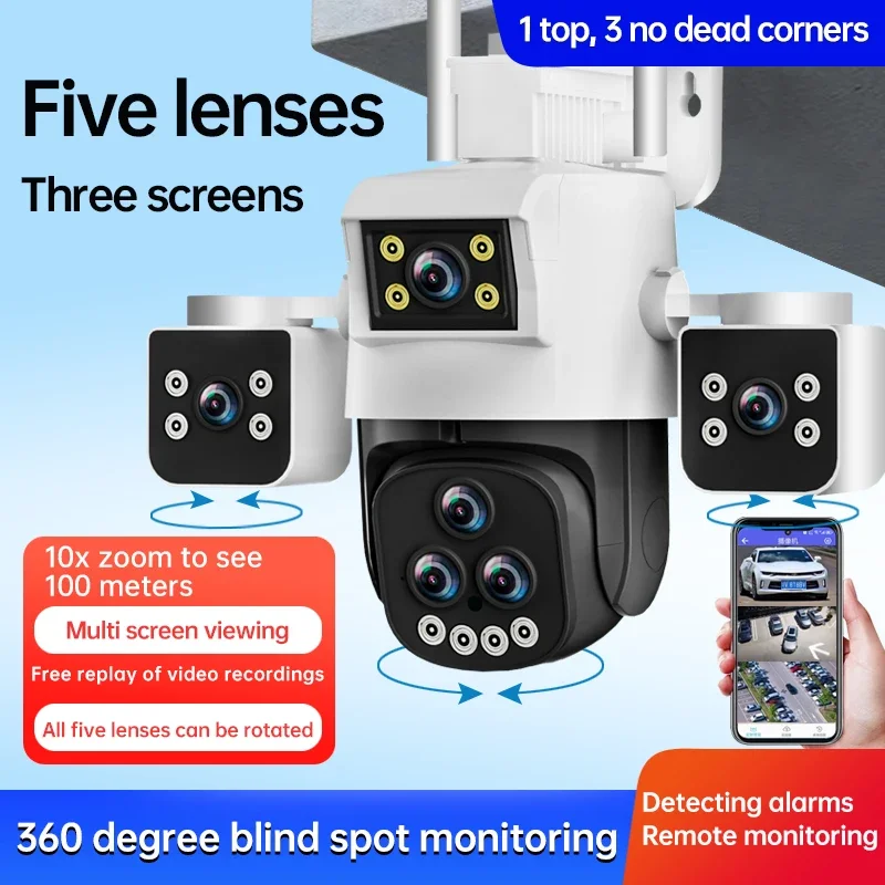 30MP HD WiFi Camera 20X Zoom Five Lens Three Screen Night Vision Two Way Motion Detection Waterproof CCTV Surveillance Cameras