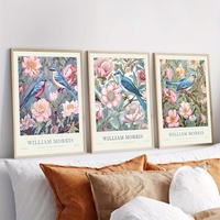 3pcs Frameless William Morris Flower Birds Poster Canvas Painting Floral Wall Art Botanical Vintage Prints Living Room Home D