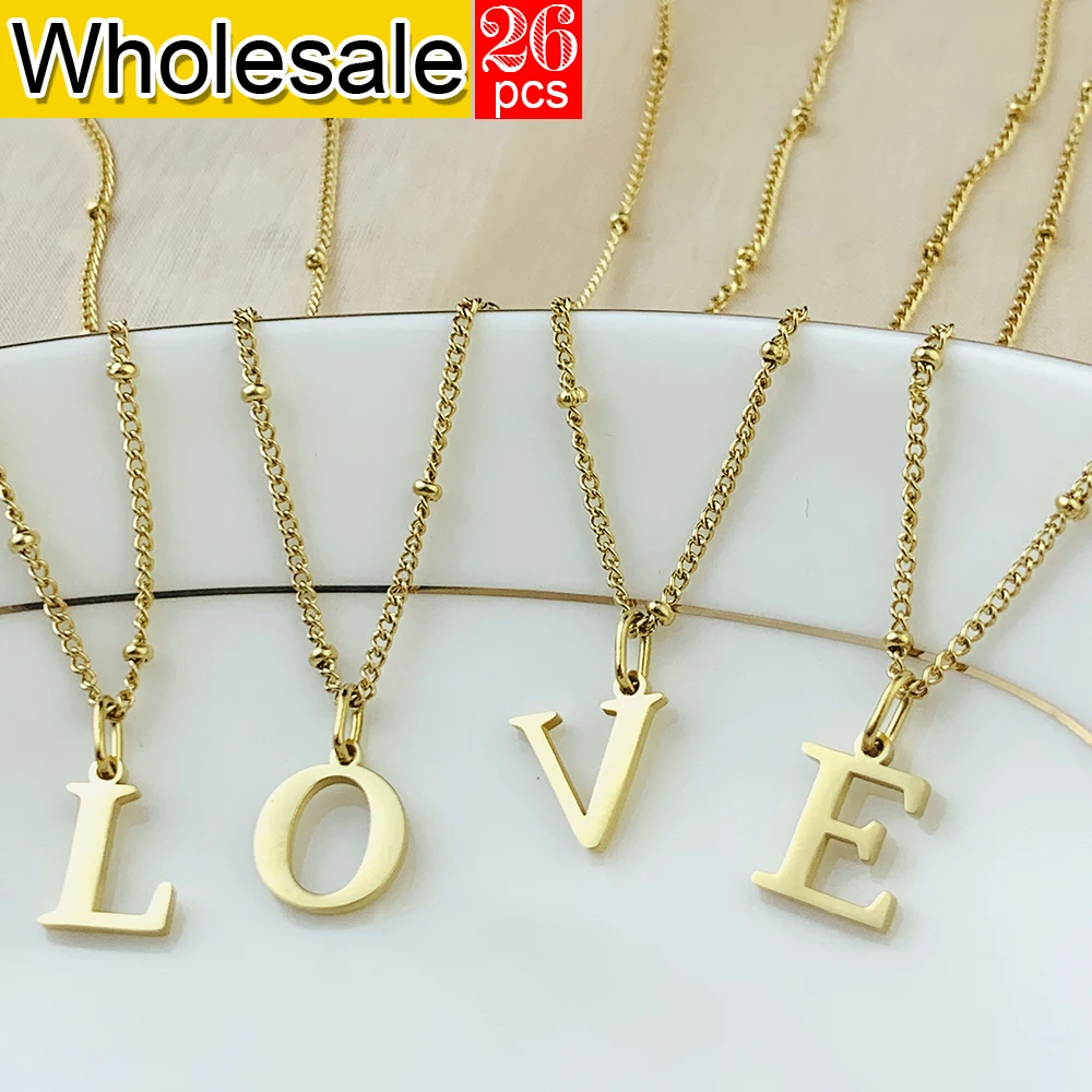 

26PCS Minimalist Style Women's Charm Stainless Steel Name Necklace A-Z Initial Pendant Name Customized Jewelry Wholesale