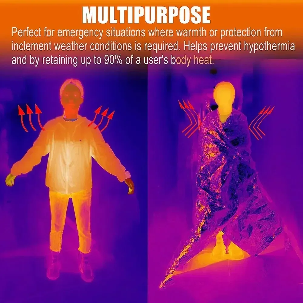 Emergency Thermal Poncho Blanket Lightweight Folding Water Resistant Windproof Sunshade Reusable First Aid Camping Mat Pad Cover