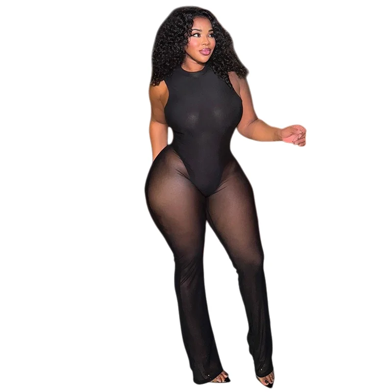 

Женские комбинезоны без рукавов с открытой спиной и круглым вырезом, однотонные, марлевые, перспективные, сексуальные