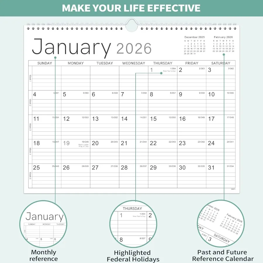 2026 Wall Calendar 2026 Calendar from Jan. 2026 Dec. 2026 14.6" x 11.4" 12 Months Wall Calendar 2026 Thick Paper TwinWire Bindi
