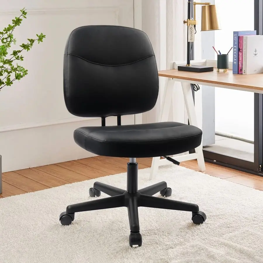 

Armless Home Office Chair, Small PU Leather Ergonomic Low Back Desk Chair with Lumbar Support and Wheels, Adjustable Height 360