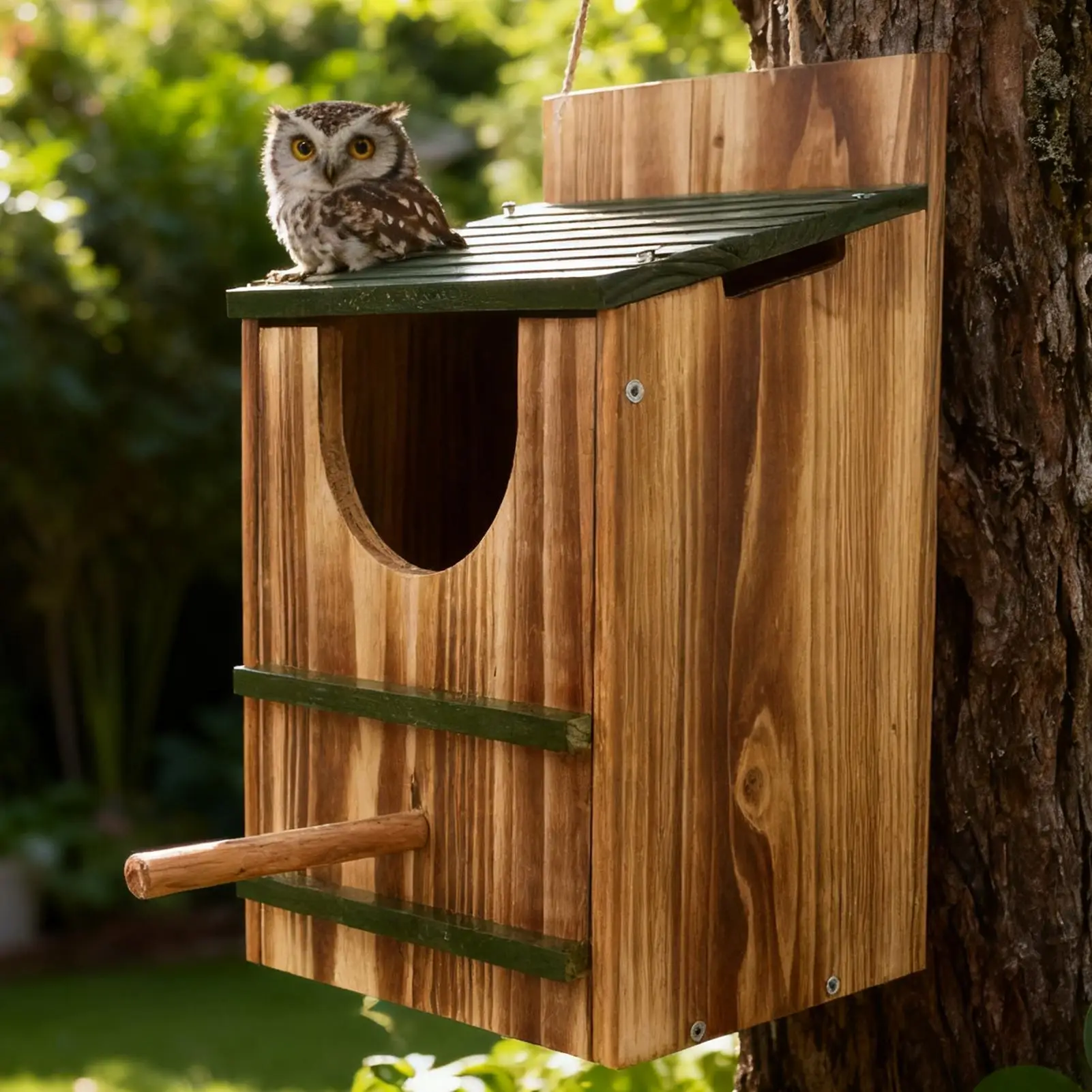 Caja de Anidación para Búhos, Impermeable, Carbonizada, Caja de Anidación para Ardillas, Refugio de Madera para Pájaros, Casa para Búhos, Refugio para Halcones y Palomas