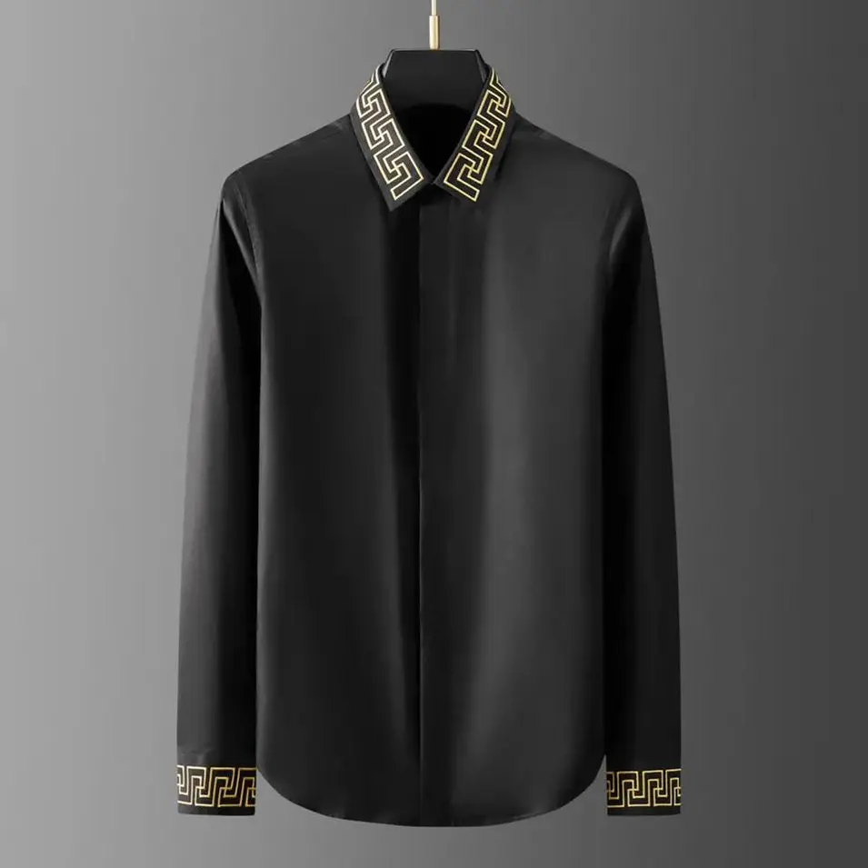 

2025 New Summer Men's Long Sleeve Shirt Autumn Tide Brand Collar Cuff Embroidery Non-iron Fashion Personality High Quality Shirt