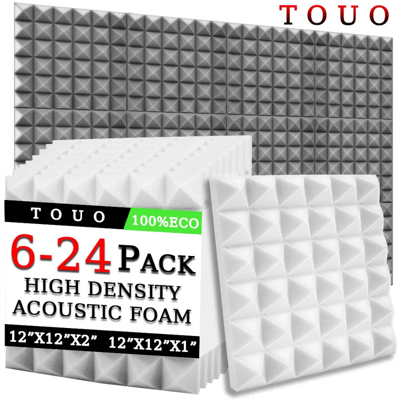 

TOUO Acoustic Foam 6/12/24 Pcs Sound Absorbing Material Soundproofing Treatment Drum Room Acoustic Treatment Pyramid Sponge Pad