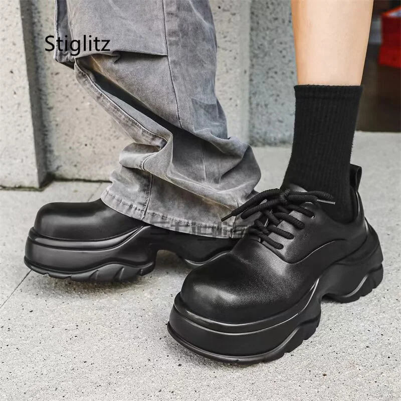 

Thick Soled Height Increasing Leather Shoes for Men Lace Up Casual Derby Shoes British Style Black Daily Derby Male Shoes