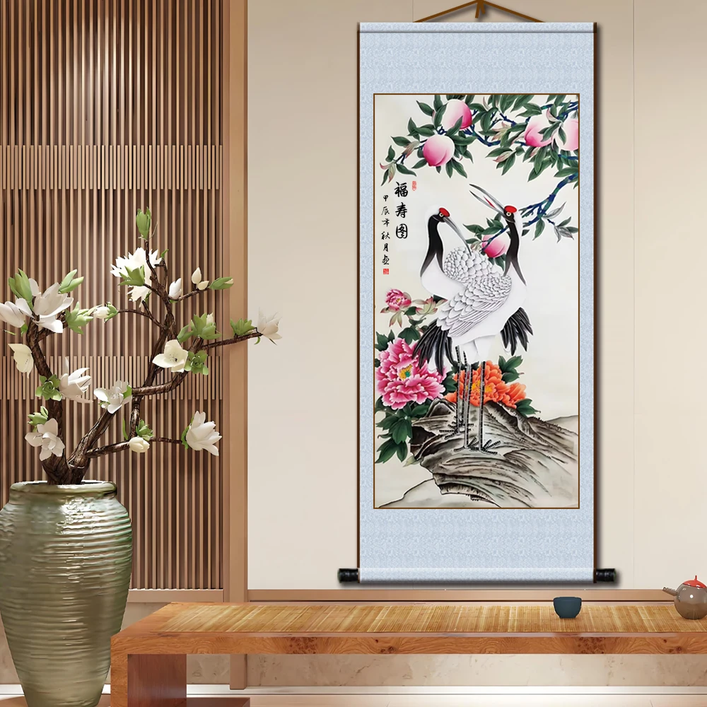 Animal Big Rooster Fushou Map Waterproof Scroll Hanging Painting Entrance Decorative Paintings Aesthetic Room Decor