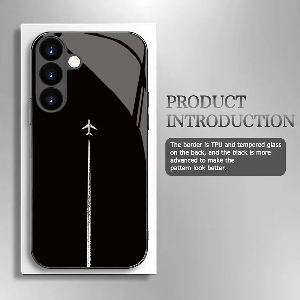 Minimalist airplane tempered glass phone case suitable for Samsung Galaxy S26 S25 S24 S23 S22 S20 FE/Ultra/Plus anti fall