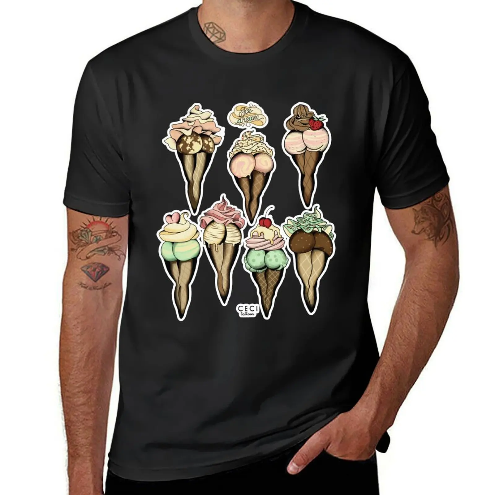 sexy ice cream tattoo flash T-Shirt shirts graphic tees summer tops funnys sublime men t shirt