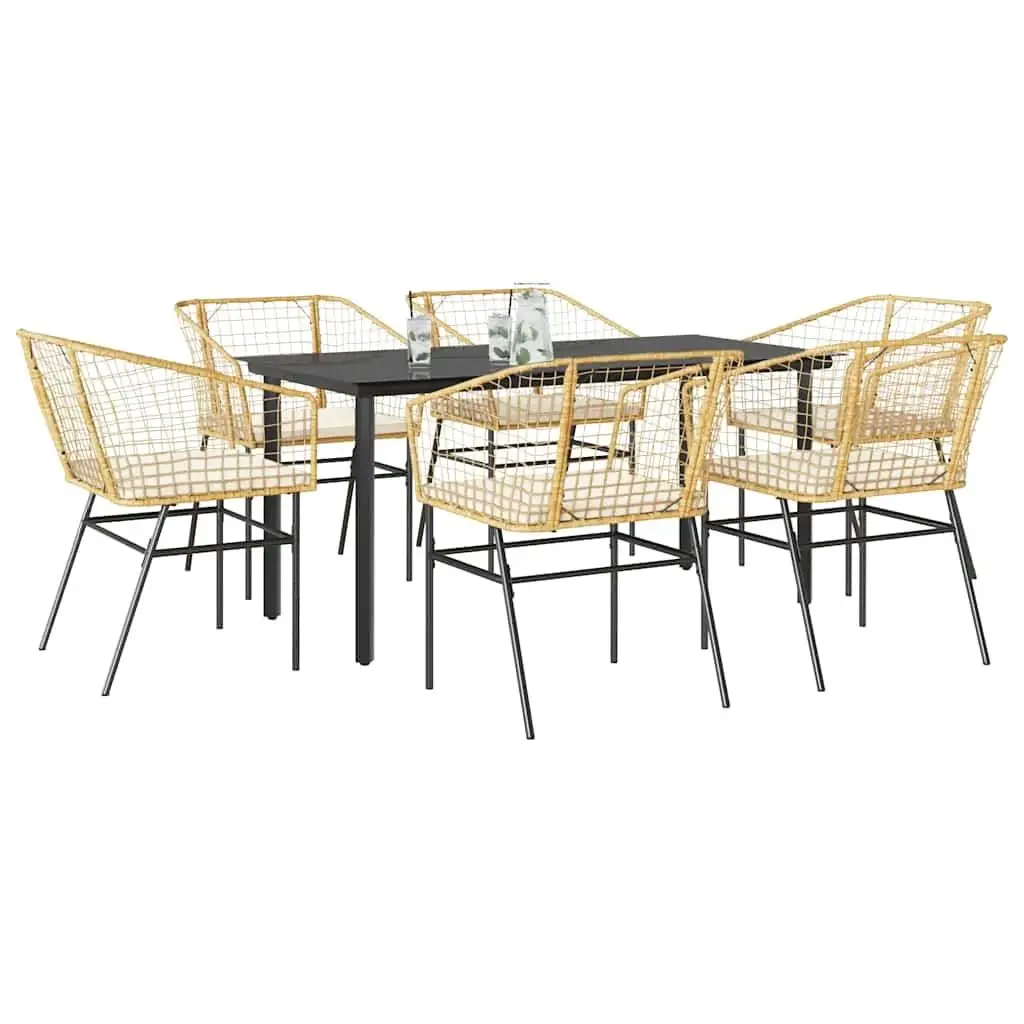 

Garden Dining Set Brown Poly Rattan Outdoor 6-Seater Furniture Stylish Patio Table and Chairs Set for Family Gatherings