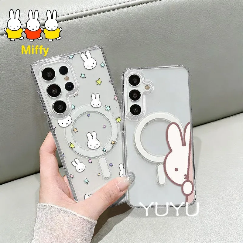 

Kawaii Miffy Magnetic Phone Case Suitable for Cute Rabbits for S25 Ultra S26 S25 S24 S23 S22 S21 Models