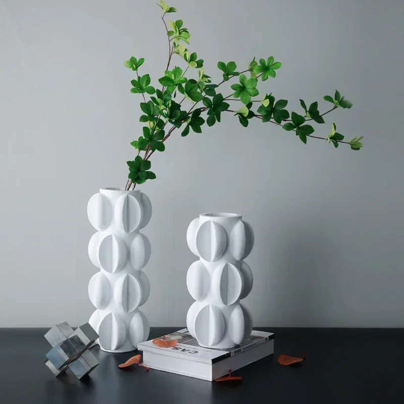 White profiled resin vase three piece set Modern simple household soft decoration Sample room decoration