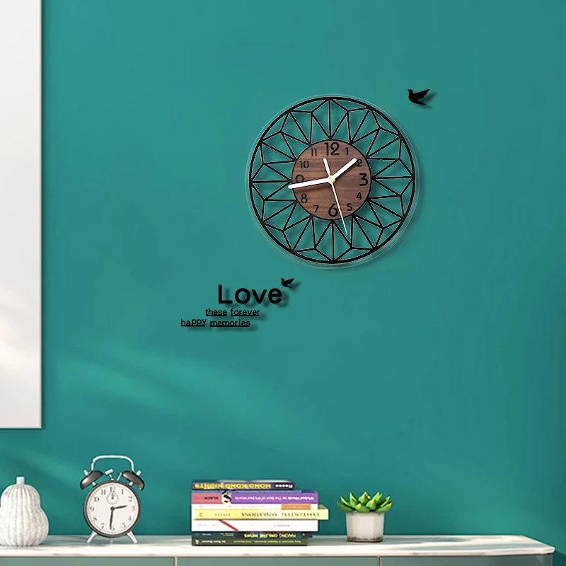 Wooden grain wall clock bedroom decoration aesthetics kitchen living room office bedroom home decoration 12 inch clock