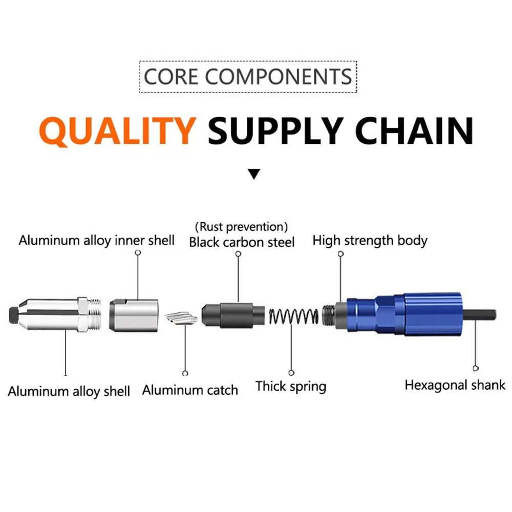 STONEGO Electric Rivet Gun Adapter 2.4mm-4.8mm Rivet Nut Gun Drill Adapter Cordless Riveting Tool Insert Nut Pull Rivet Tool