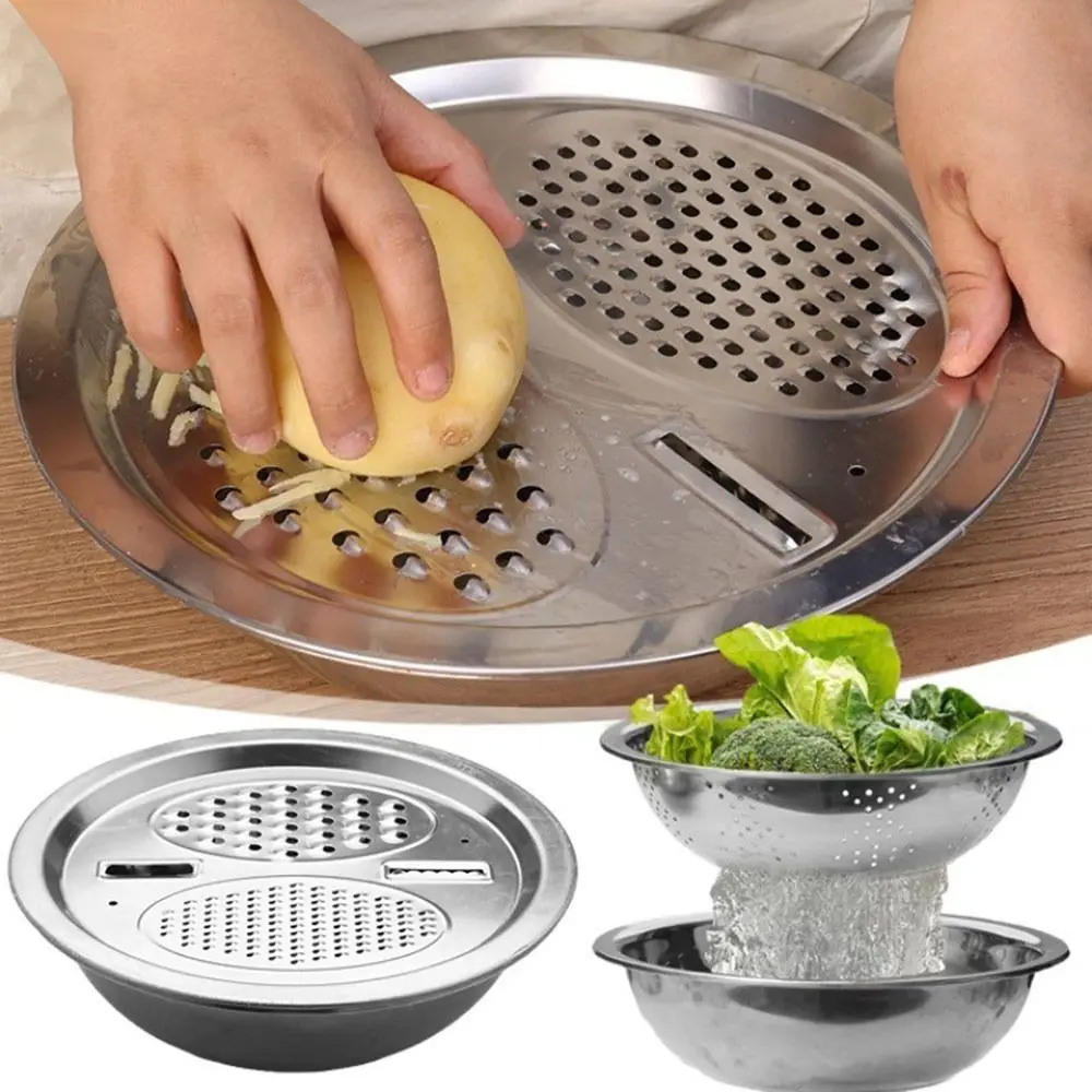 3Pcs/Set 3-in-1 Drain Wash Vegetables Basin With Strainer Sink Bowl Large Capacity Rice Wash Basin with Grater Cover