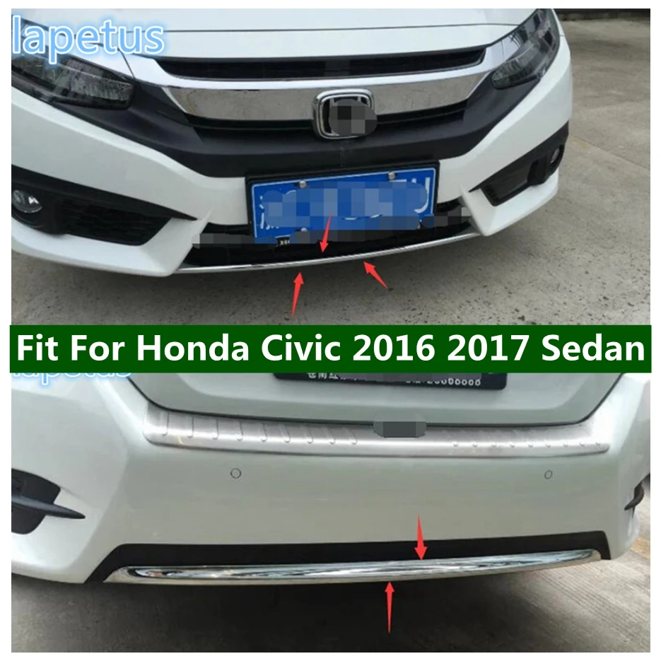 

Front + Rear Lower Bumper Skid Plate Mouldings Cover Trim For Honda Civic 2016 2017 Sedan Accessories Exterior Refit Kit Chrome