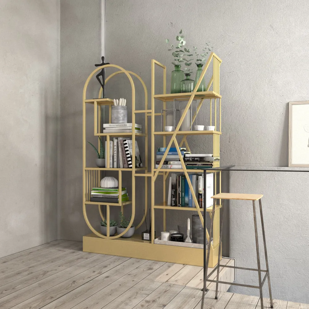 Wrought iron creative floor bookshelf shelf shelf flower stand partition store display shelf bookcase industrial ins Nordic simp