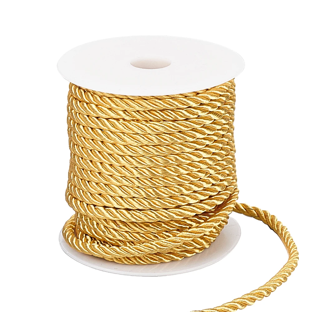 

1roll 5mm Decorative Cord 3-Ply Polyester Cord Rope String Thread for Home Décor Christmas bag Drawstrings (59 Feet golden)