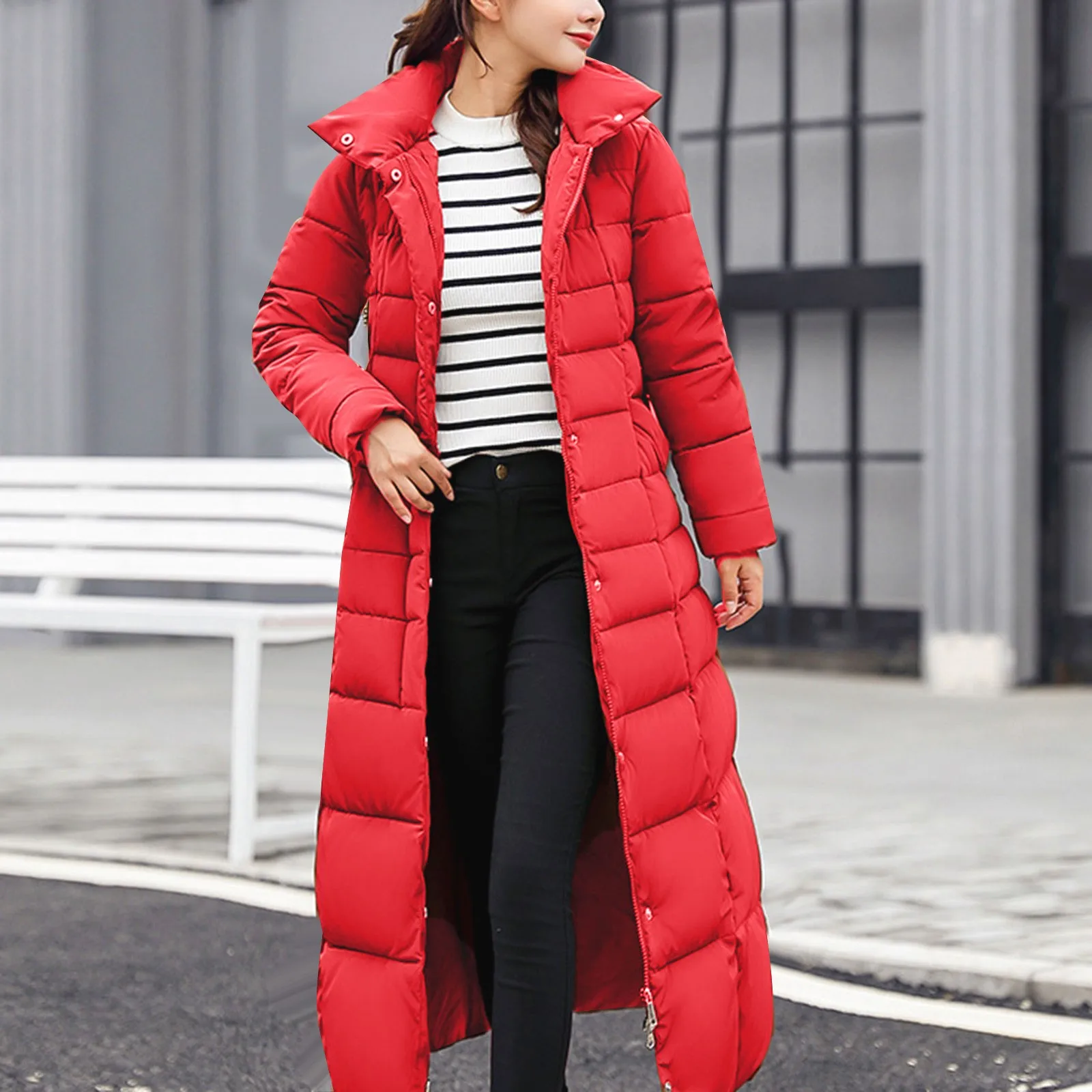 Women Warm Down Jacket 2024 Winter Solid Color Pocket Long Hooded Parkas Female Plus Size Slim Puffer Overcoat пуховик женский