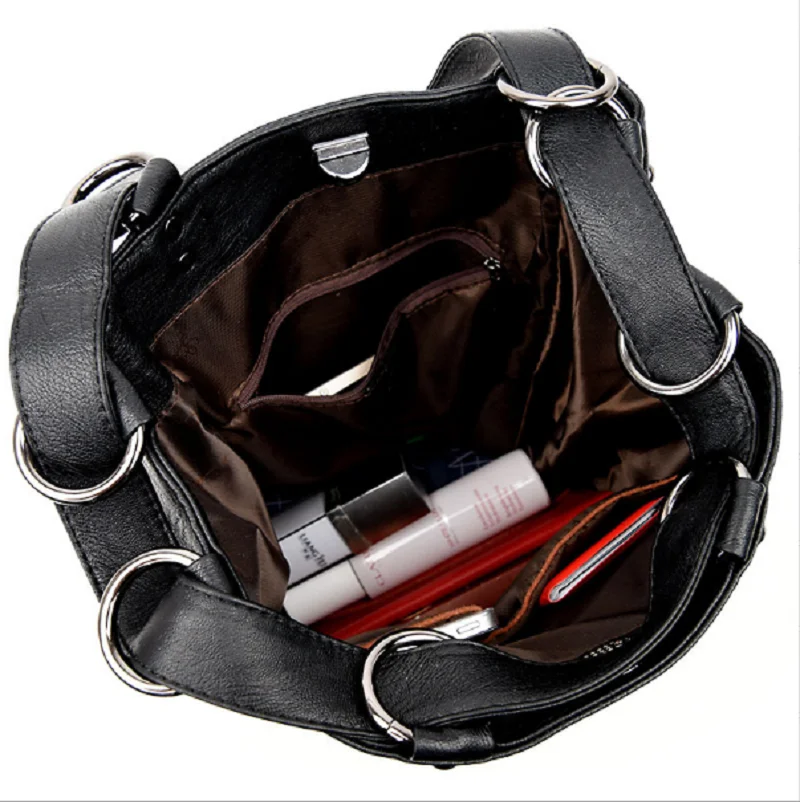 New Korean Fashion Large Capacity Bucket Backpacks Women's High Quality Soft Leather Shoulder Bags School Bag Crossbody Bagpack