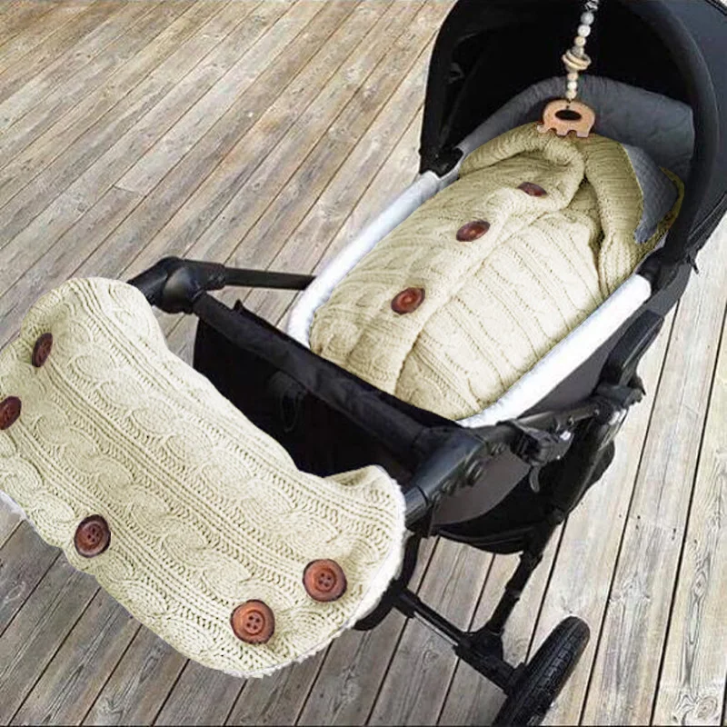 Baby Stroller Sleeping Bag Outdoor Baby knitted Soft Comfortable Sleeping Bag Woolen Padded Thickened Cuddle Quilt Autumn Winter