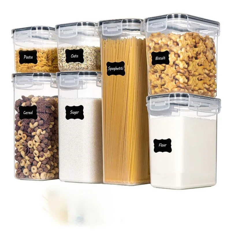 

New 7pcs Kitchen Food Containers Grain Storage Tank with Cover PP Plastic Airtight Storage Box Kitchen Organizer