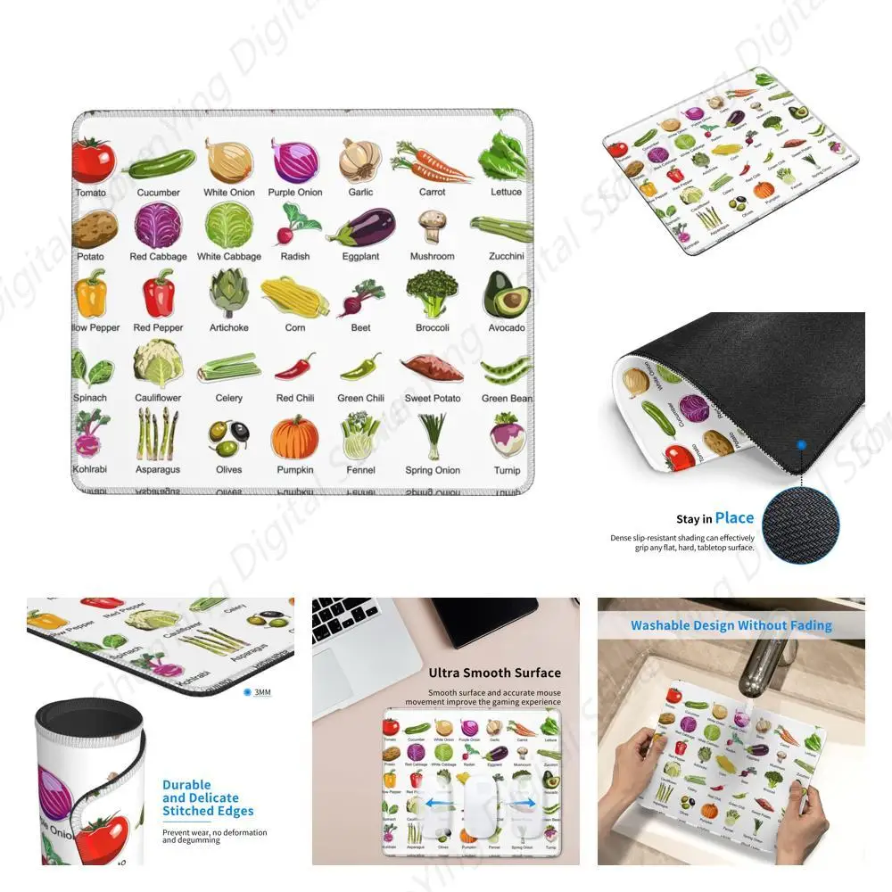 Various Vegetable Printed Rubber Anti Slip Mouse Pads And Office Desk Pads Suitable For Gaming Office Laptops 25*30cm