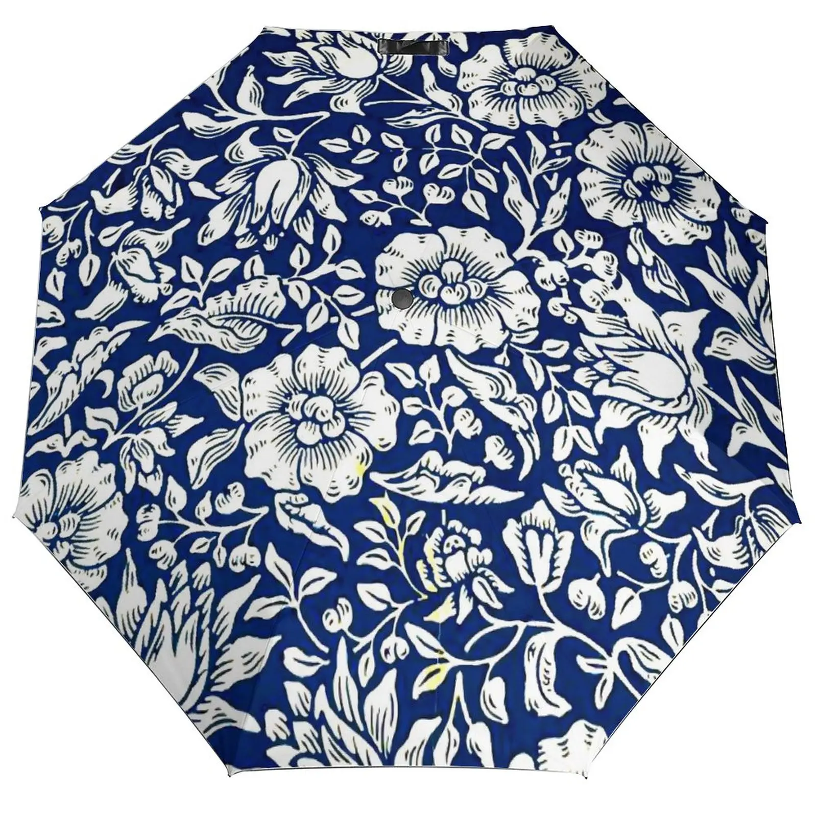 Vintage Floral Umbrella Blue Mallow Cool Lightweight Umbrella Art Trekking Waterproof Auto Umbrella