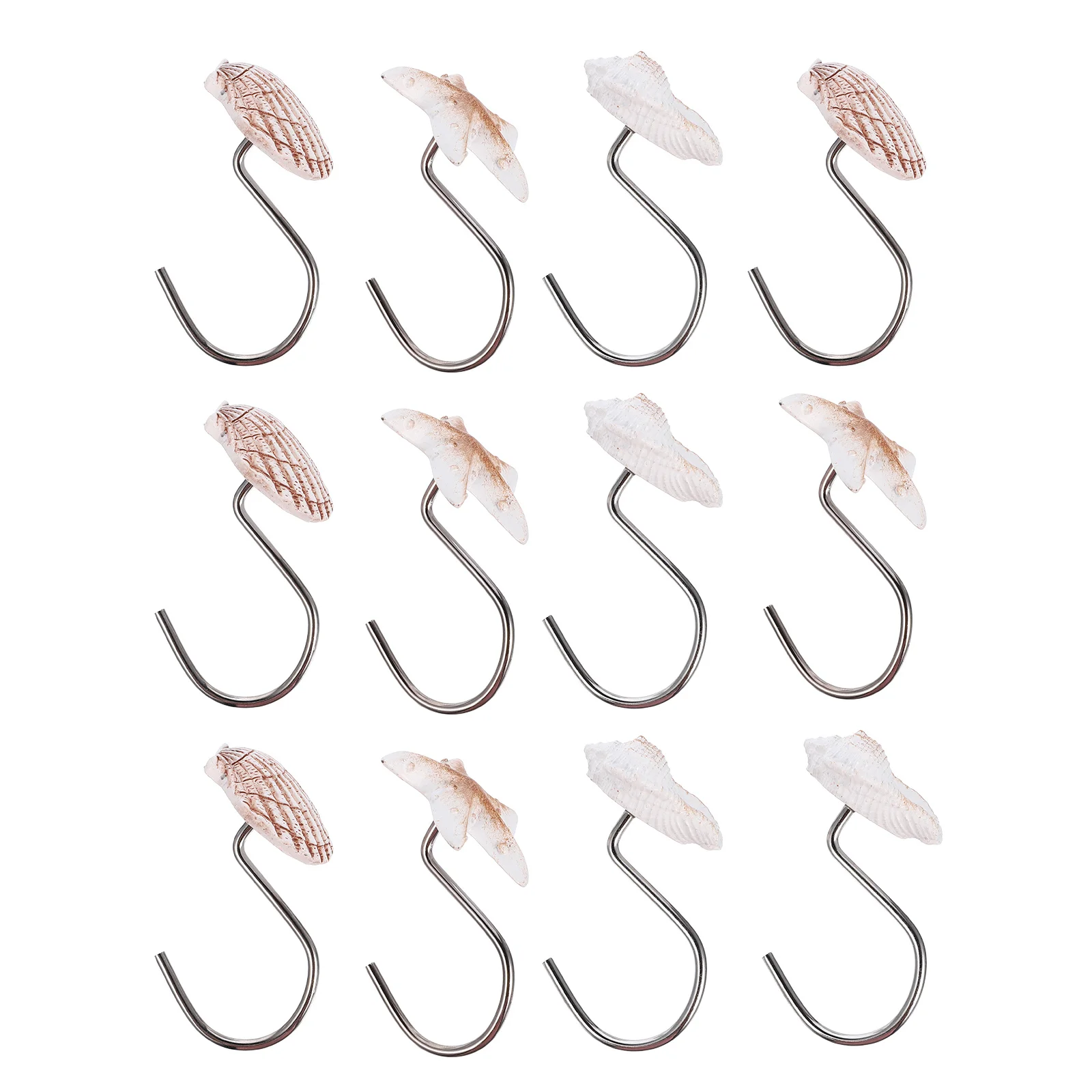 

12Pcs Shower Curtain Hooks Seashell Style Resin and Stainless Steel Bathroom Curtain Hangers Creative Decorative Ocean Theme