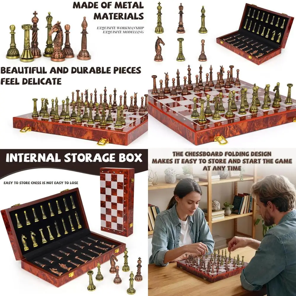 

Portable Marbling Chessboard with Folding Design, Metal Pieces, and Storage for Travel & Home