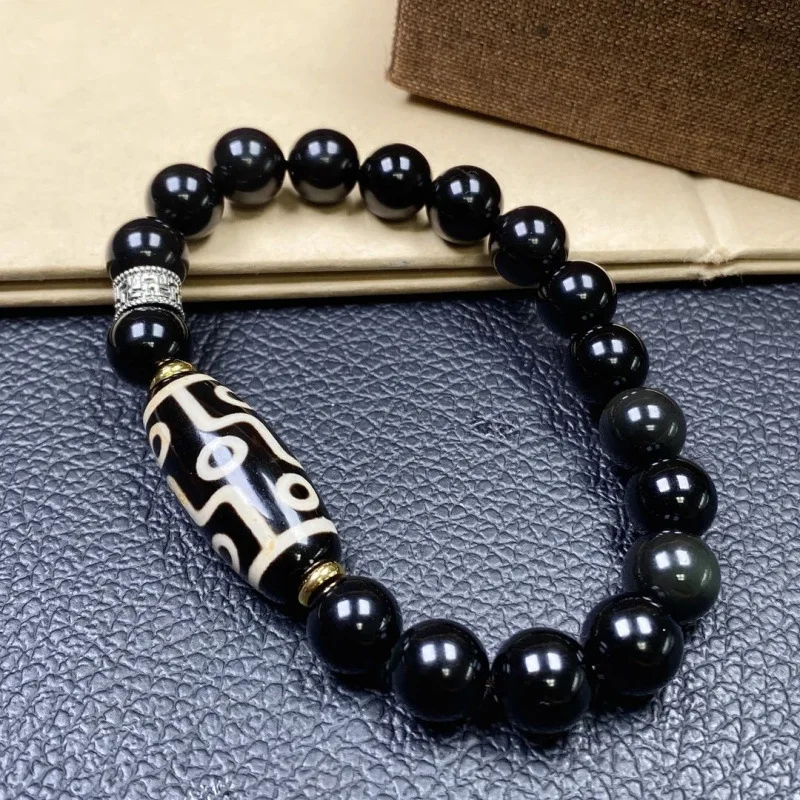 

Браслет из черного агата с бусинами в форме девятиглазого орла, ручной работы, модный, универсальный, для мужчин и женщин