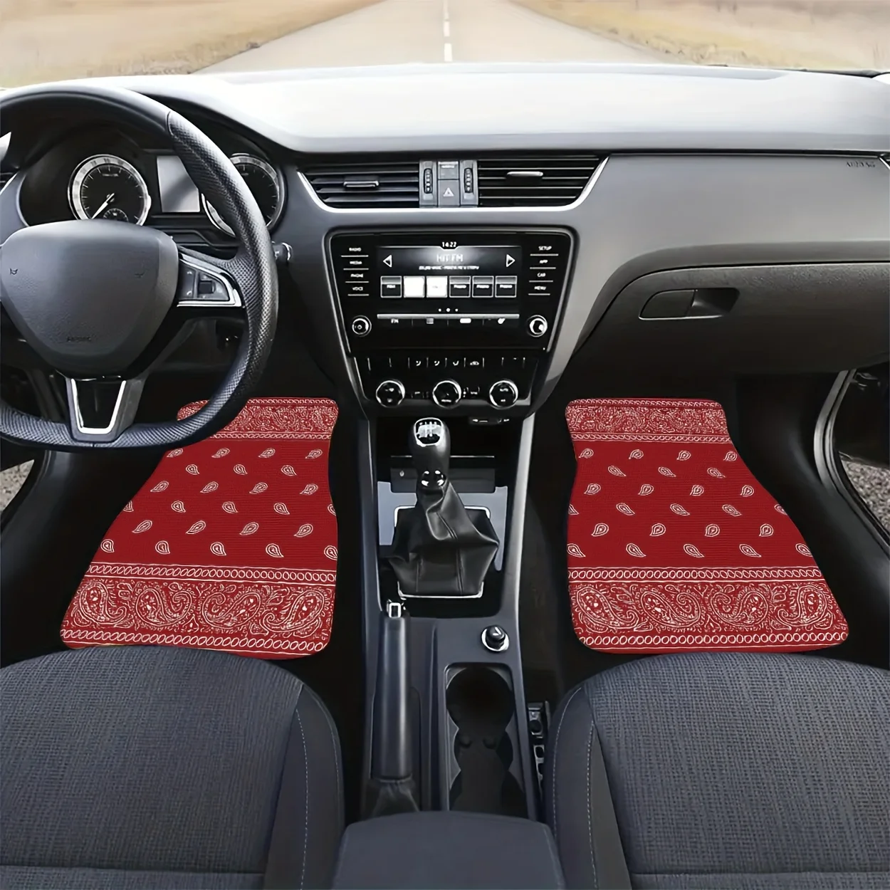 4pcs Universal Car Floor Mats, Red - Based Paisley Pattern, Retro Style Digital Printed Car Floor Mat, Fashionable And Versatile