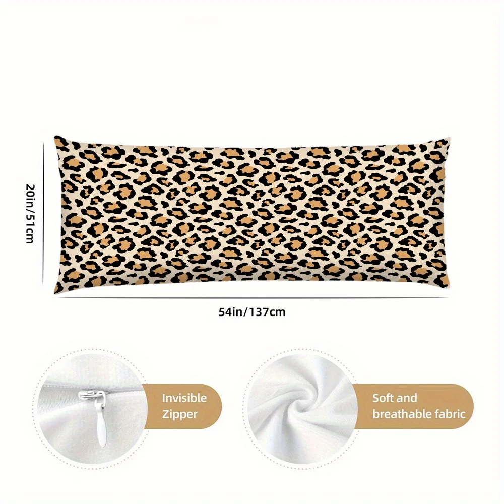 1pc Oversized Leopard Print Body Case - 20x54 Inches (50x137cm) Zippered Double-Sided Cushion Cover, Soft Breathable Polyester-l