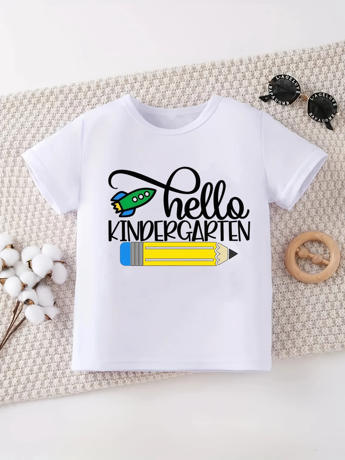 Hello Kindergarten Airplane Pencil Printed T Shirt Boys Summer Short Sleeve T-Shirt Funny Kids Clothes