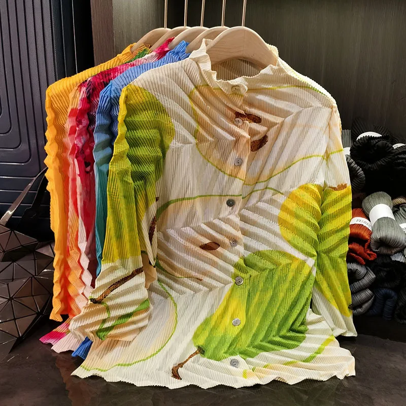 

Miyake Ruffled Jacket Premium Sense Fold Jacket Top Women Pleat Print Comfortable Pleats Loose Thin Plisse Cardigan Women