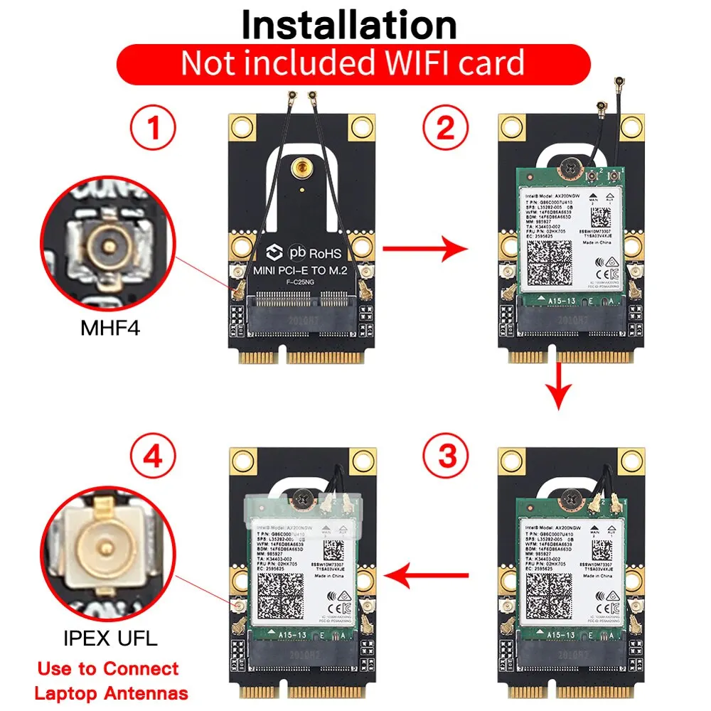 FENVI NGFF M.2 Key To Mini PCI-E PCI Express Converter Adapter F-C25NG For AX200 AX210 9260 8265 7260AC M2 WiFi BT Wireless Card