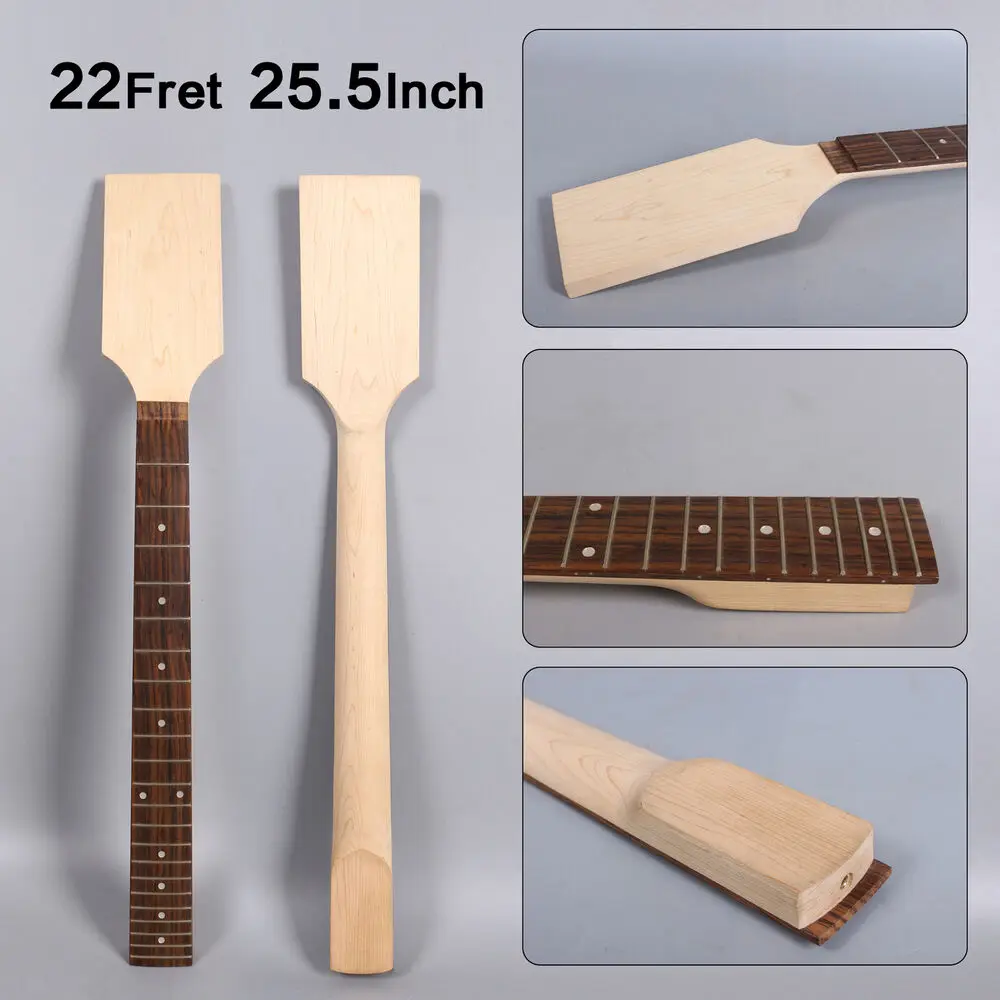 

Yinfente Maple Guitar Neck 25.5inch Rosewood Fretboard Paddle Dot Inlay Bolt on 22Fret