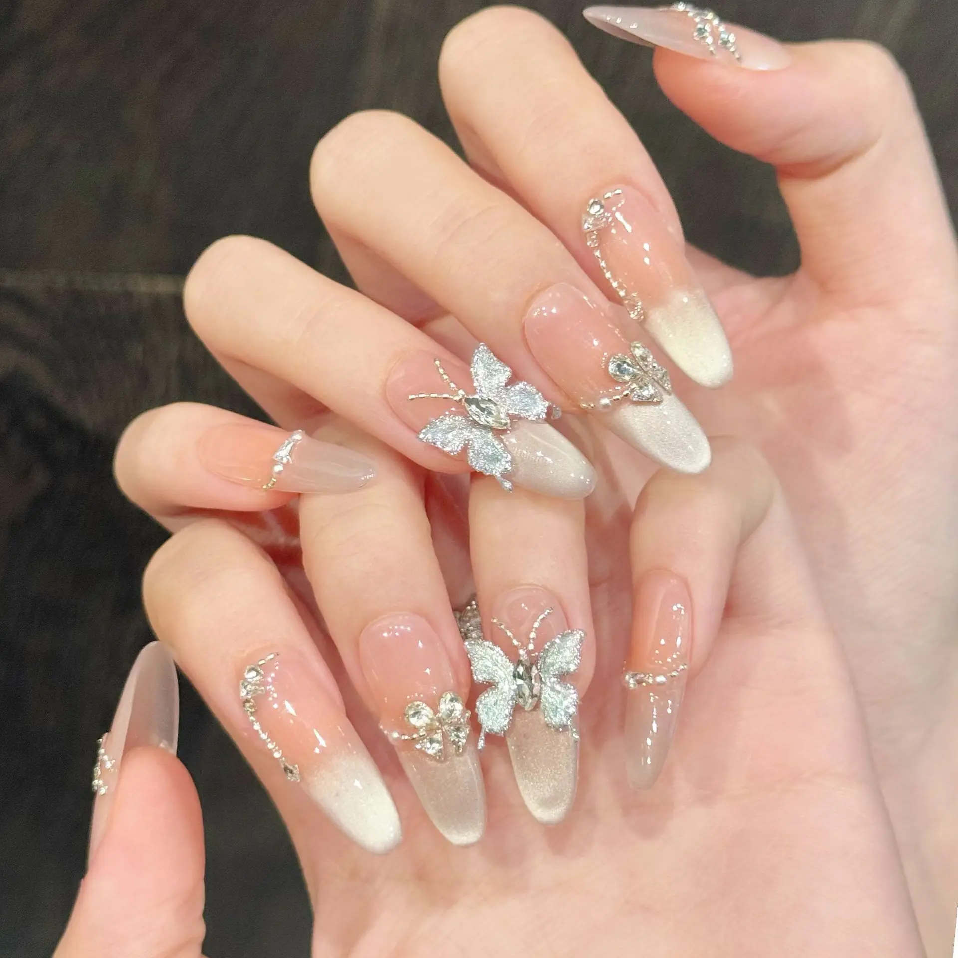 

YH001-31 Handmade Press on Nail 10pcs Three-dimensional cool butterfly-inspired cat-eye luxury fake nail patch