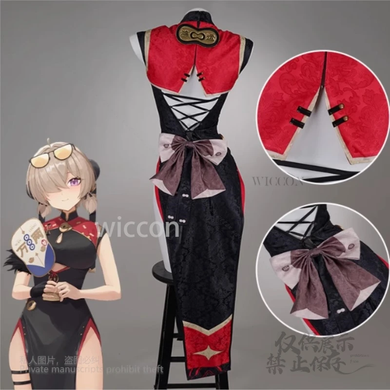 أزياء سويتي التأثيرية الأنيقة فستان شيونغسام نظارات دعائم المروحة لعبة Zenless Zone Zero شعر مستعار للنساء والفتيات لحفلات الهالوين